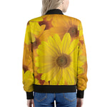 Yellow Daisy Flower Print Women's Bomber Jacket