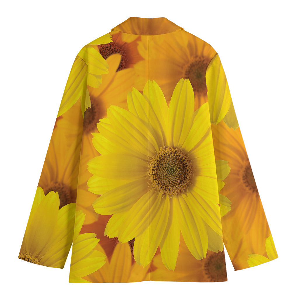 Yellow Daisy Flower Print Women's Cotton Blazer