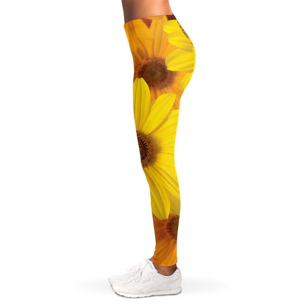 Yellow Daisy Flower Print Women's Leggings