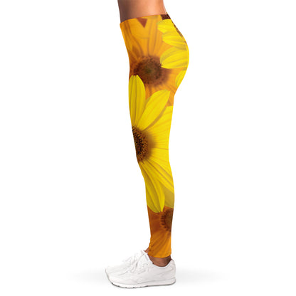 Yellow Daisy Flower Print Women's Leggings