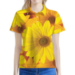 Yellow Daisy Flower Print Women's Polo Shirt