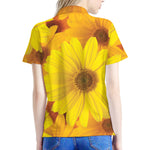 Yellow Daisy Flower Print Women's Polo Shirt