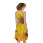 Yellow Daisy Flower Print Women's Sleeveless Dress