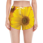 Yellow Daisy Flower Print Women's Split Running Shorts