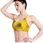 Yellow Daisy Flower Print Women's Sports Bra