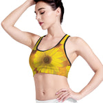 Yellow Daisy Flower Print Women's Sports Bra