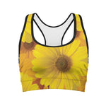 Yellow Daisy Flower Print Women's Sports Bra