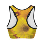 Yellow Daisy Flower Print Women's Sports Bra
