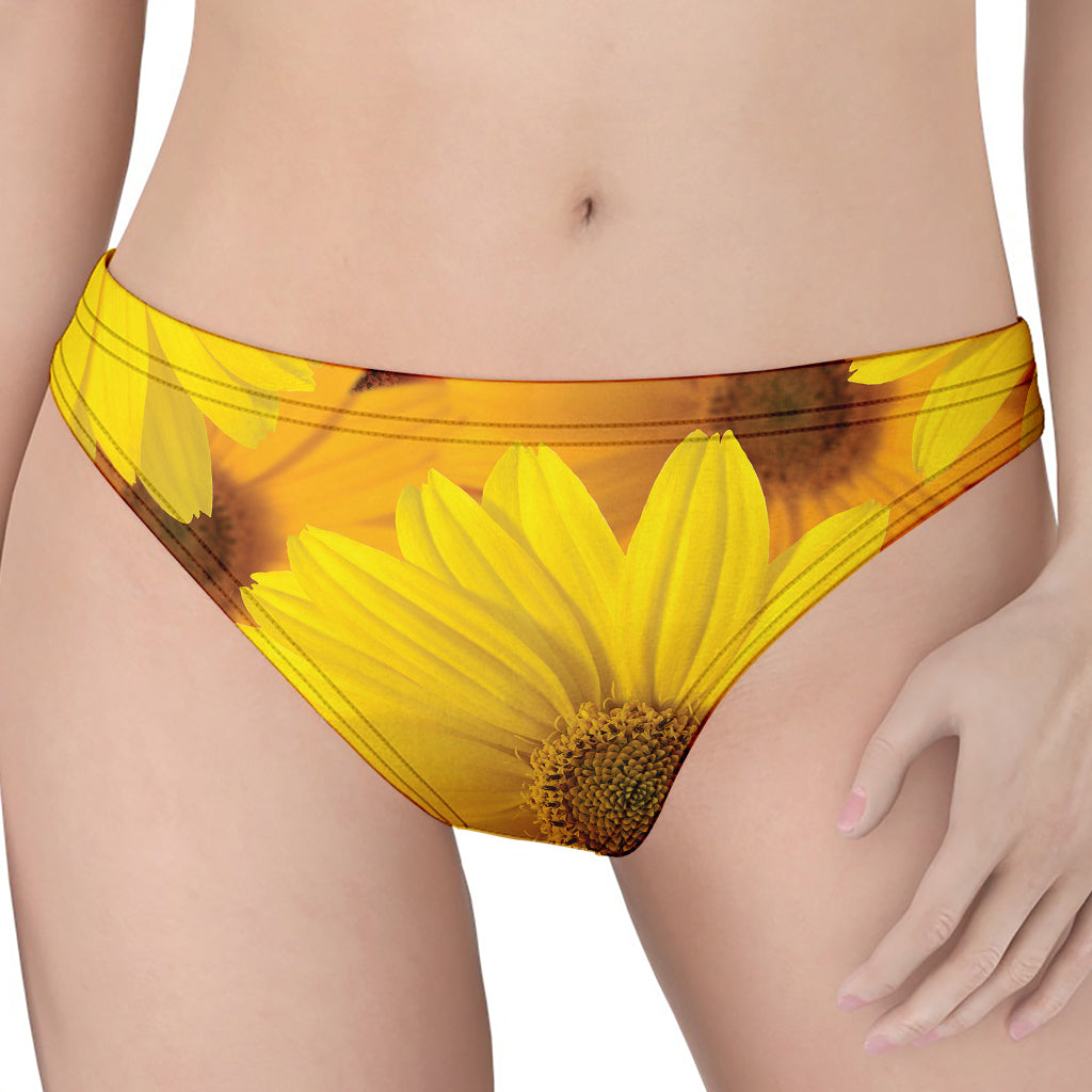 Yellow Daisy Flower Print Women's Thong