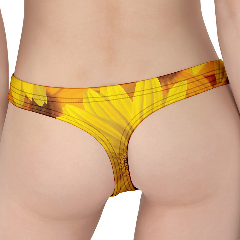 Yellow Daisy Flower Print Women's Thong