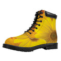Yellow Daisy Flower Print Padded Collar Lace Up Boots