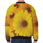 Yellow Daisy Flower Print Zip Sleeve Bomber Jacket