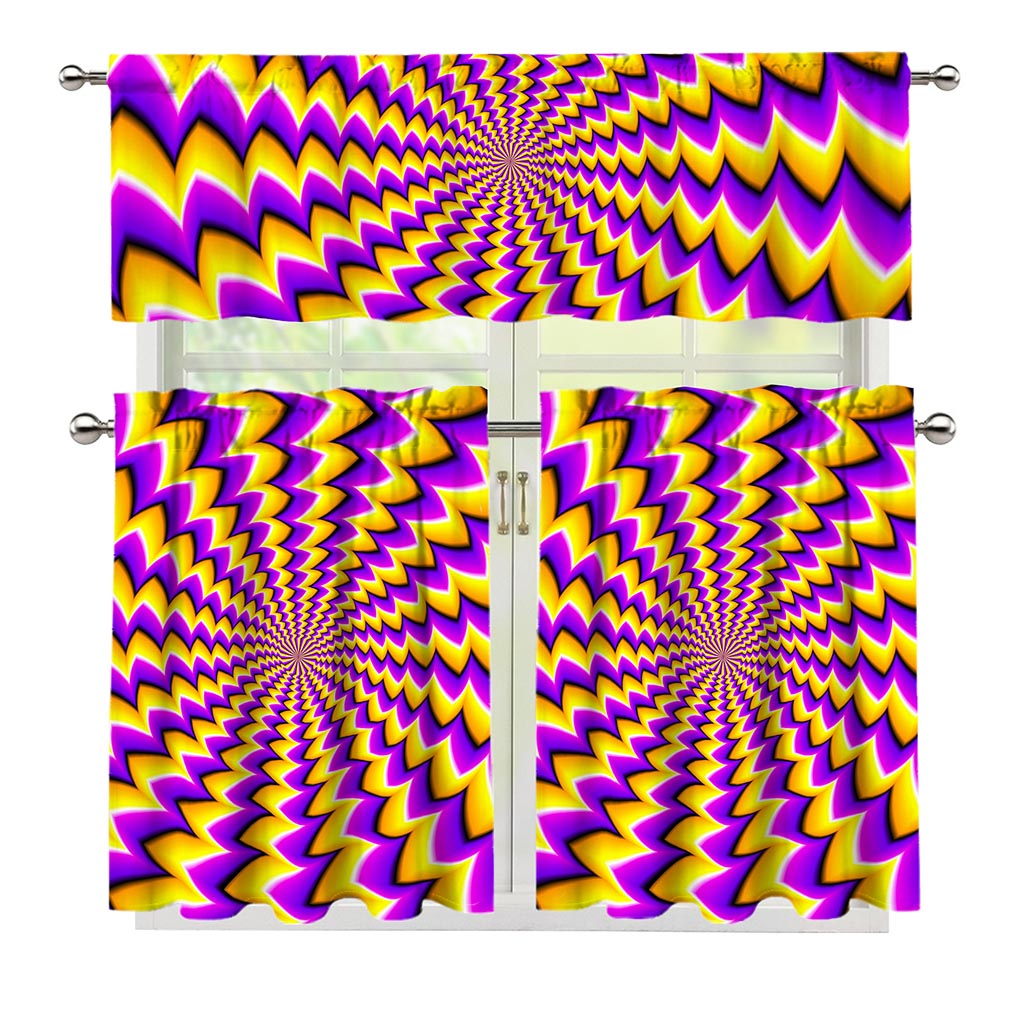 Yellow Dizzy Moving Optical Illusion 3 Piece Kitchen Curtains