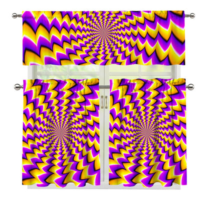 Yellow Dizzy Moving Optical Illusion 3 Piece Kitchen Curtains