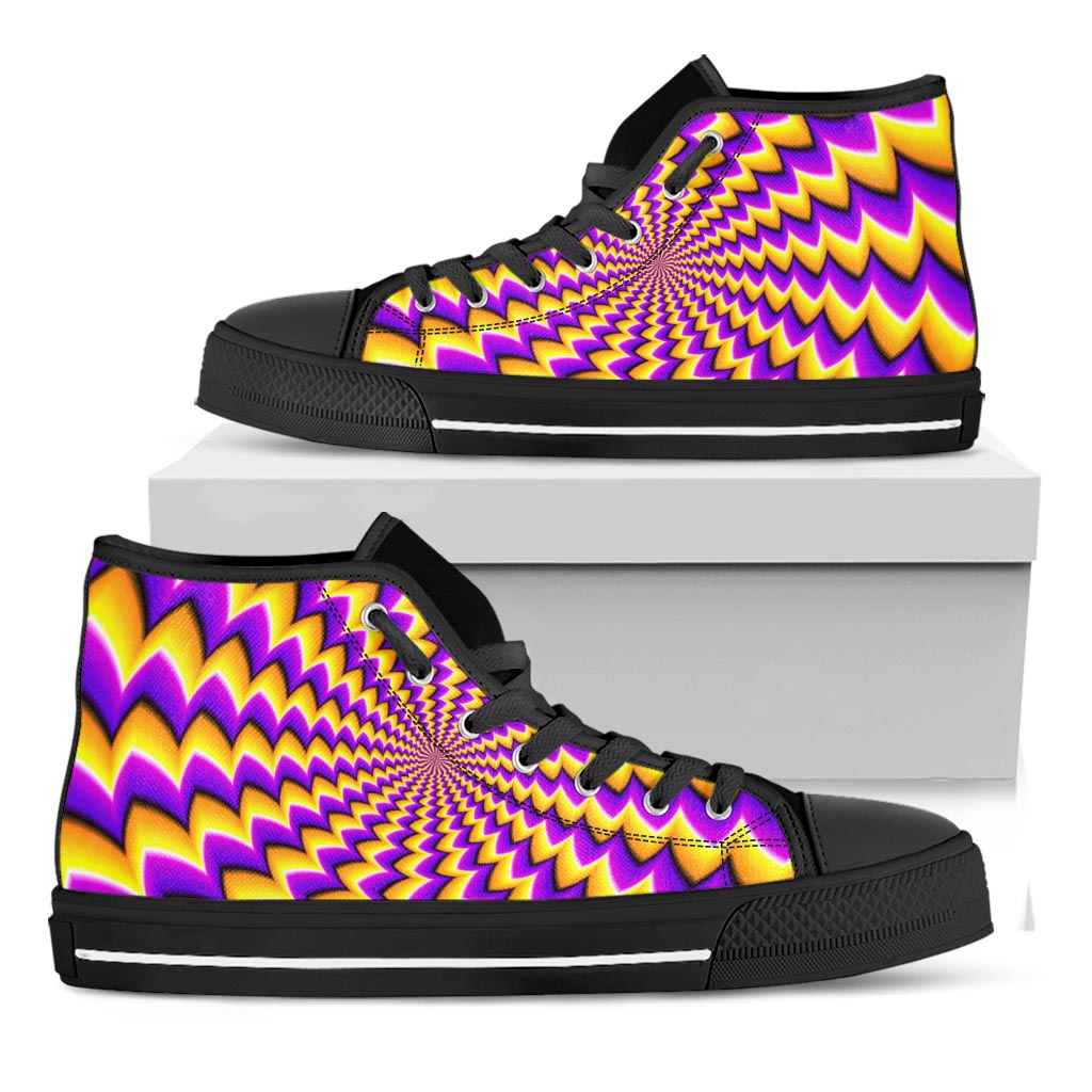 Yellow Dizzy Moving Optical Illusion Black High Top Sneakers