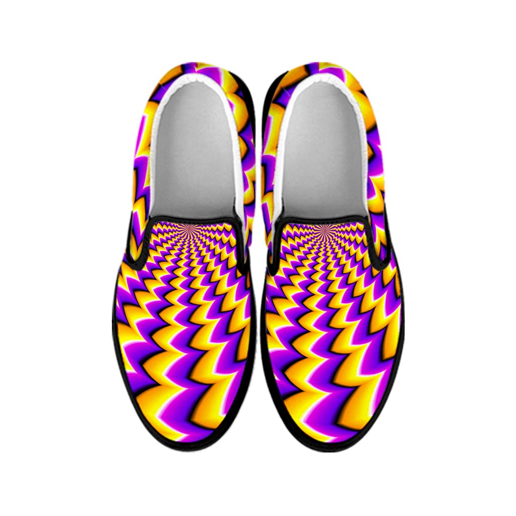 Yellow Dizzy Moving Optical Illusion Black Slip On Sneakers