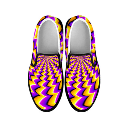 Yellow Dizzy Moving Optical Illusion Black Slip On Sneakers