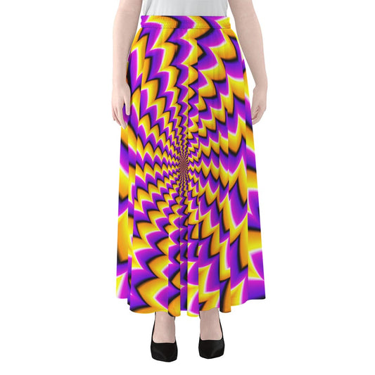 Yellow Dizzy Moving Optical Illusion Chiffon Maxi Skirt