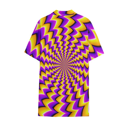 Yellow Dizzy Moving Optical Illusion Cotton Hawaiian Shirt