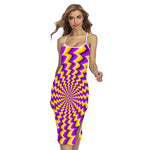 Yellow Dizzy Moving Optical Illusion Cross Back Cami Dress