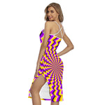 Yellow Dizzy Moving Optical Illusion Cross Back Cami Dress