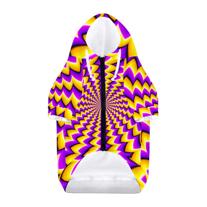 Yellow Dizzy Moving Optical Illusion Dog Zip Up Hoodie