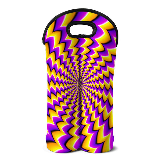 Yellow Dizzy Moving Optical Illusion Double Neoprene Wine Tote