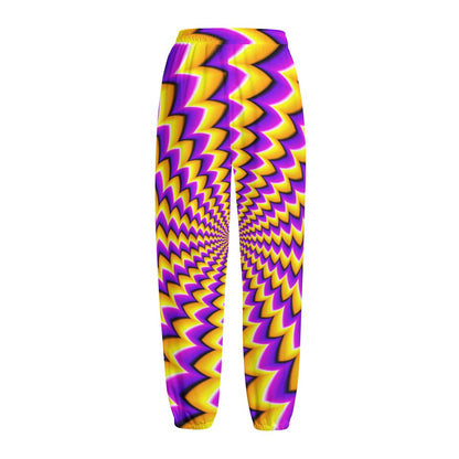 Yellow Dizzy Moving Optical Illusion Fleece Lined Knit Pants