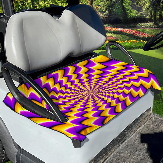 Yellow Dizzy Moving Optical Illusion Golf Cart Seat Cover