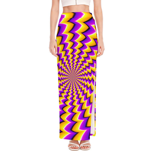Yellow Dizzy Moving Optical Illusion High Slit Maxi Skirt