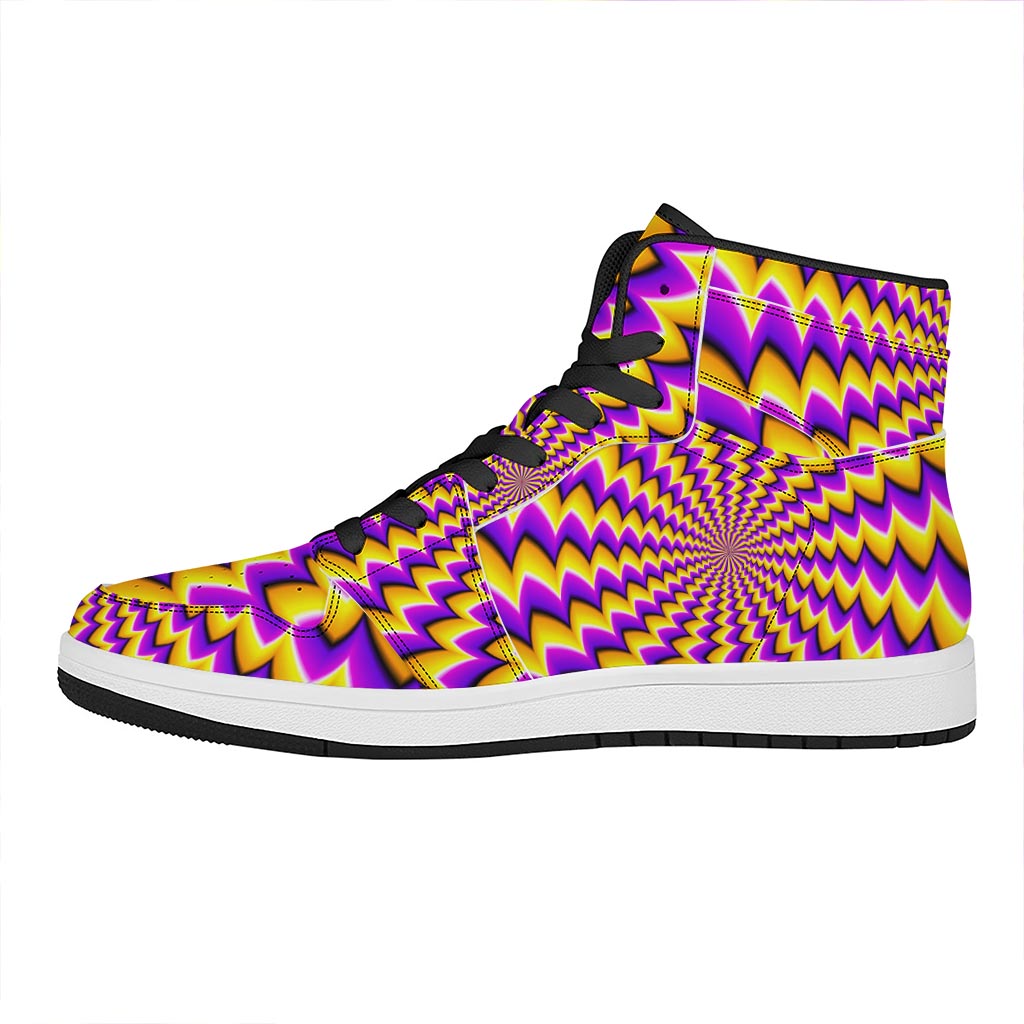 Yellow Dizzy Moving Optical Illusion High Top Leather Sneakers