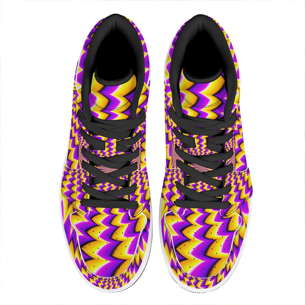 Yellow Dizzy Moving Optical Illusion High Top Leather Sneakers