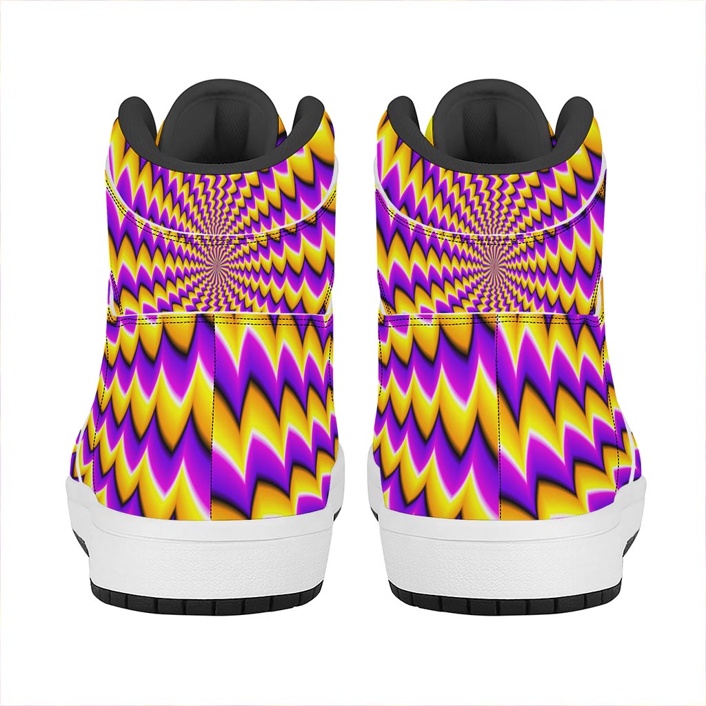 Yellow Dizzy Moving Optical Illusion High Top Leather Sneakers
