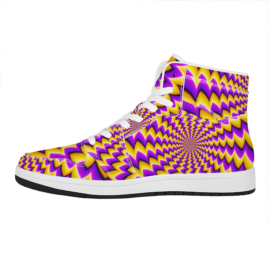 Yellow Dizzy Moving Optical Illusion High Top Leather Sneakers