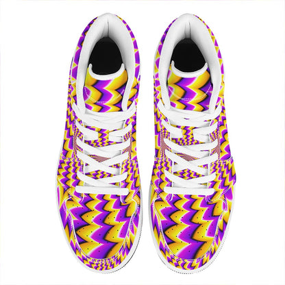 Yellow Dizzy Moving Optical Illusion High Top Leather Sneakers