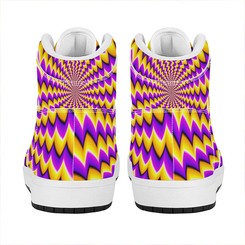 Yellow Dizzy Moving Optical Illusion High Top Leather Sneakers