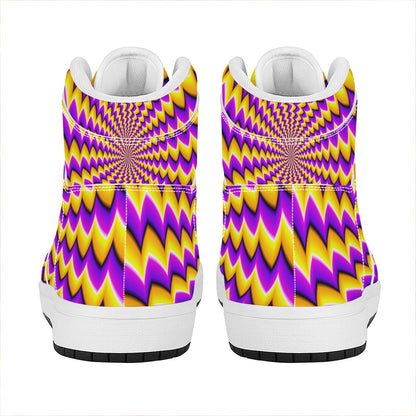 Yellow Dizzy Moving Optical Illusion High Top Leather Sneakers