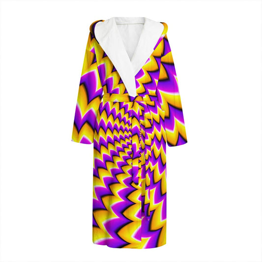 Yellow Dizzy Moving Optical Illusion Hooded Bathrobe