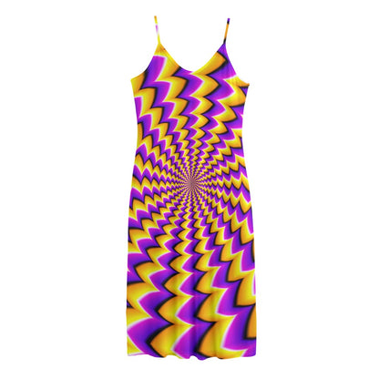 Yellow Dizzy Moving Optical Illusion Jersey Midi Cami Dress