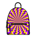 Yellow Dizzy Moving Optical Illusion Leather Backpack