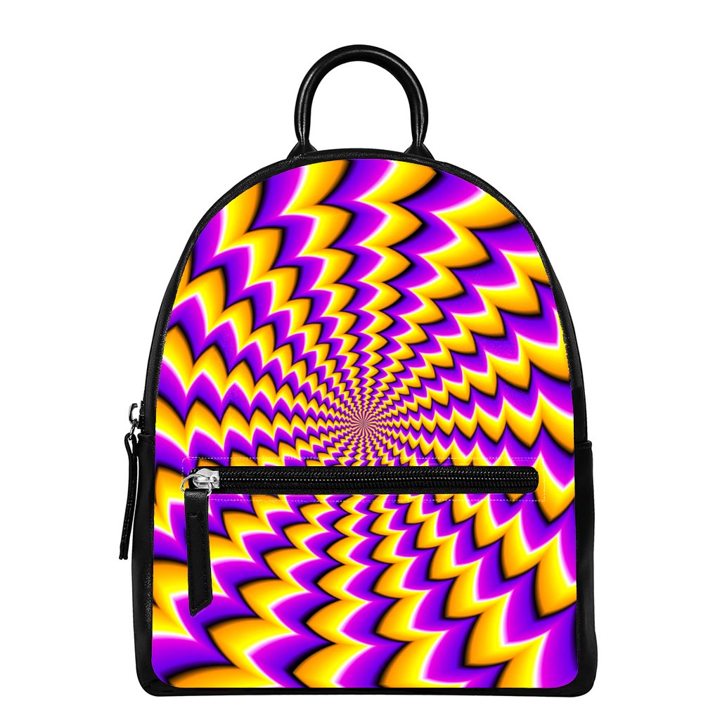 Yellow Dizzy Moving Optical Illusion Leather Backpack
