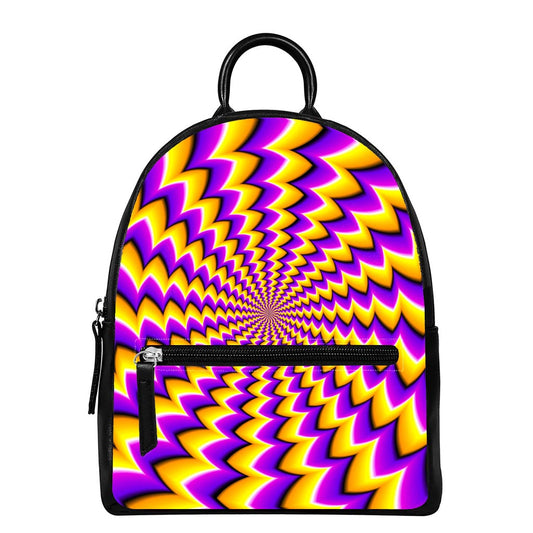Yellow Dizzy Moving Optical Illusion Leather Backpack