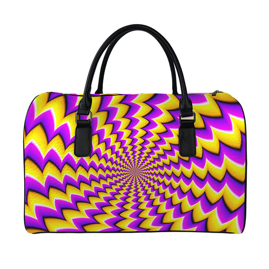 Yellow Dizzy Moving Optical Illusion Leather Duffle Bag