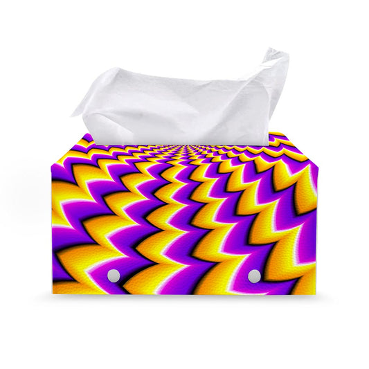 Yellow Dizzy Moving Optical Illusion Leather Tissue Box Cover
