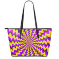 Yellow Dizzy Moving Optical Illusion Leather Tote Bag With Zipper