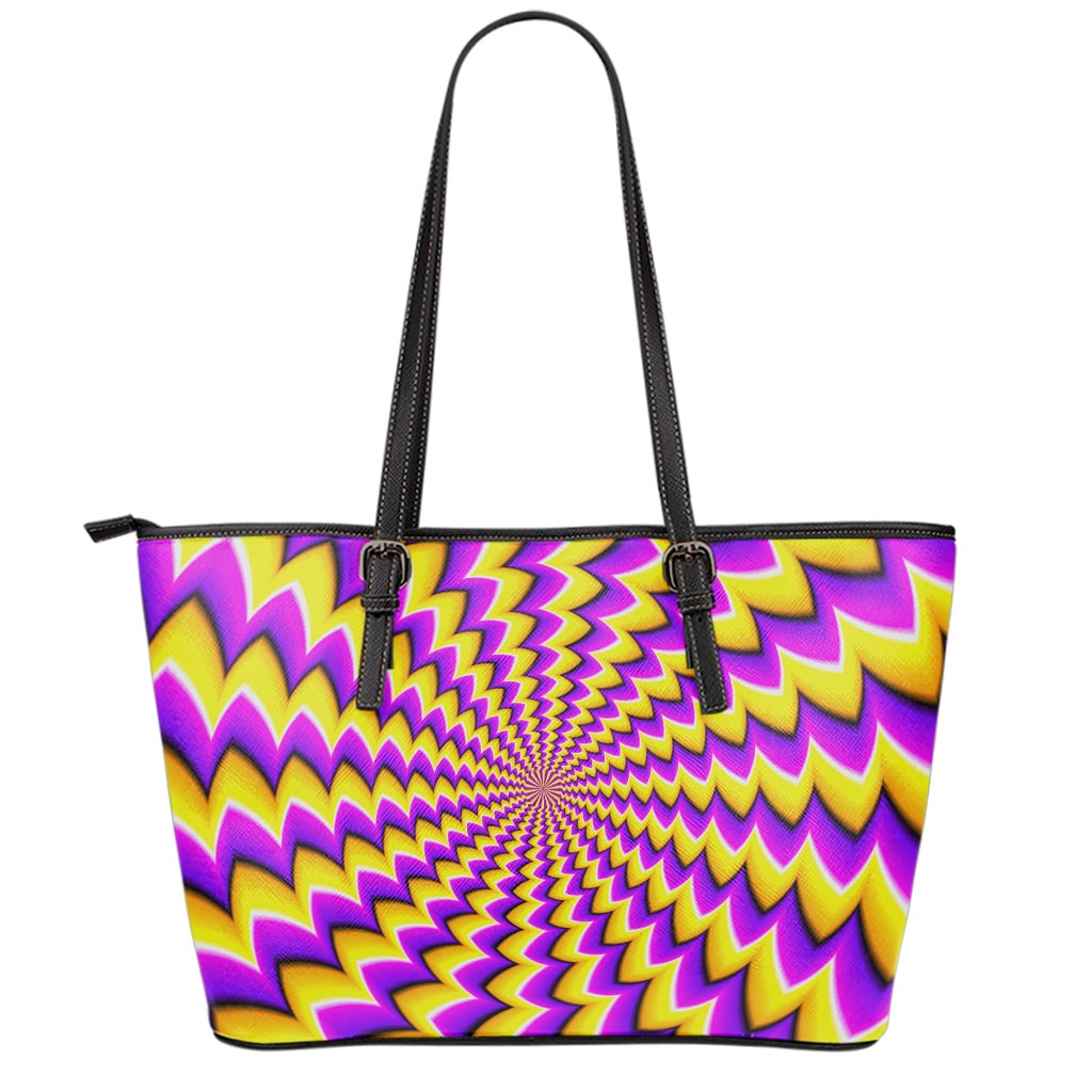 Yellow Dizzy Moving Optical Illusion Leather Tote Bag