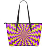 Yellow Dizzy Moving Optical Illusion Leather Tote Bag