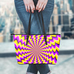 Yellow Dizzy Moving Optical Illusion Leather Tote Bag