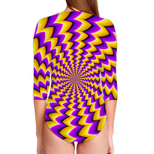 Yellow Dizzy Moving Optical Illusion Long Sleeve Swimsuit