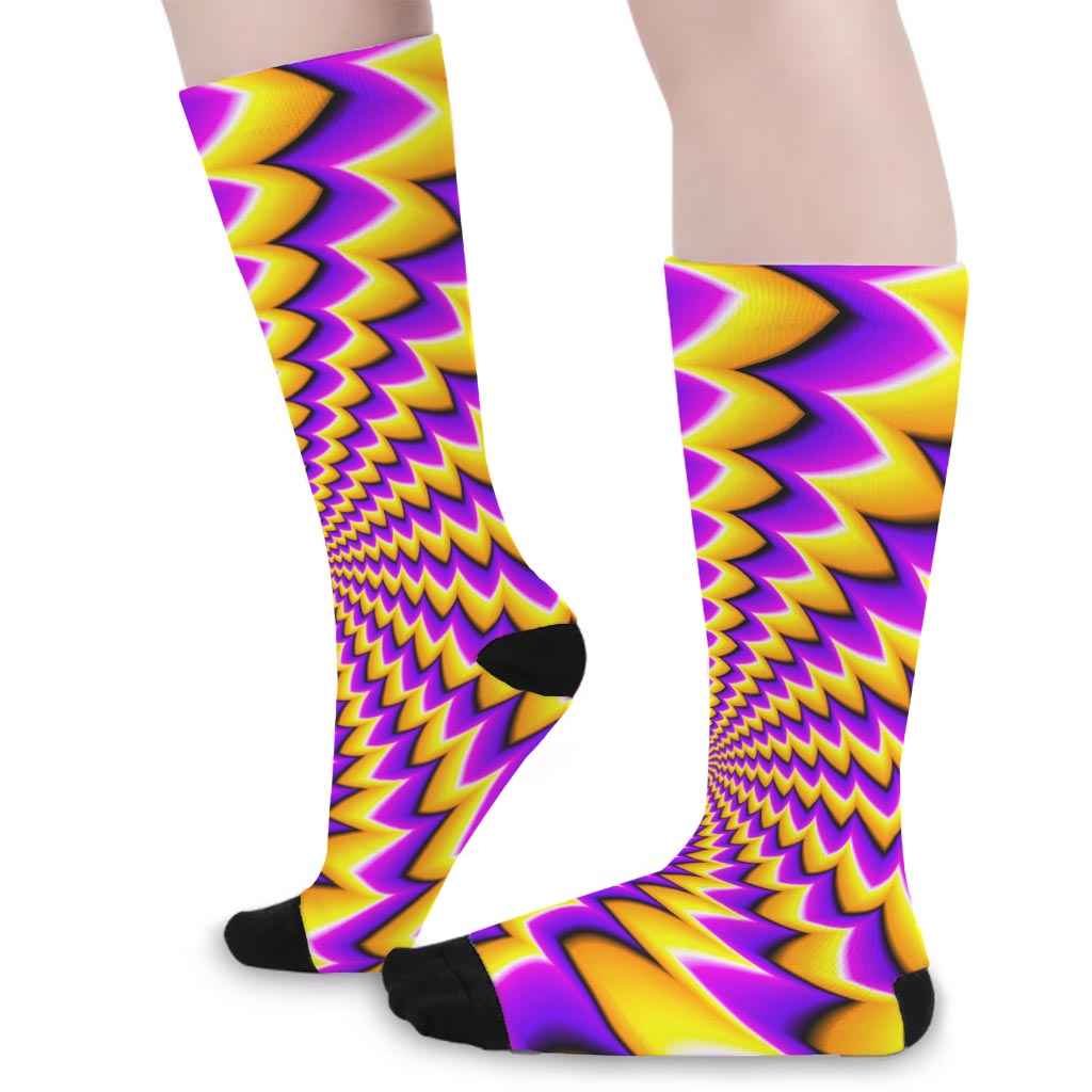 Yellow Dizzy Moving Optical Illusion Long Socks